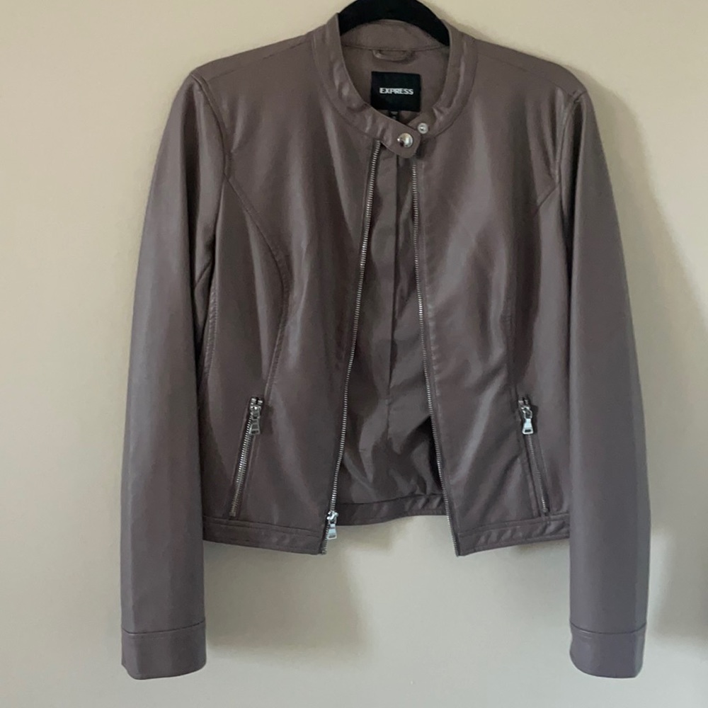 Express leather jacket dark purple medium soft comfy stylish, clean look
